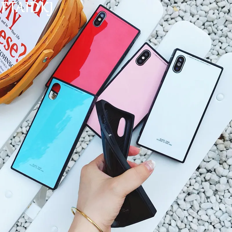 

FTAIDKJ Fashion Square Solid Color Phone Case For iPhone 6 6S 7 8 Plus Simple Letters Soft TPU Back Cover For iPhone X Coque