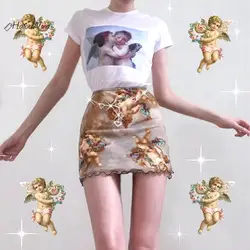 2019 Новый ангел Купидон принтом летняя юбка-карандаш сексуальные юбки сетки Saia Для женщин для девочек двойной Слои эластичные Высокая Талия