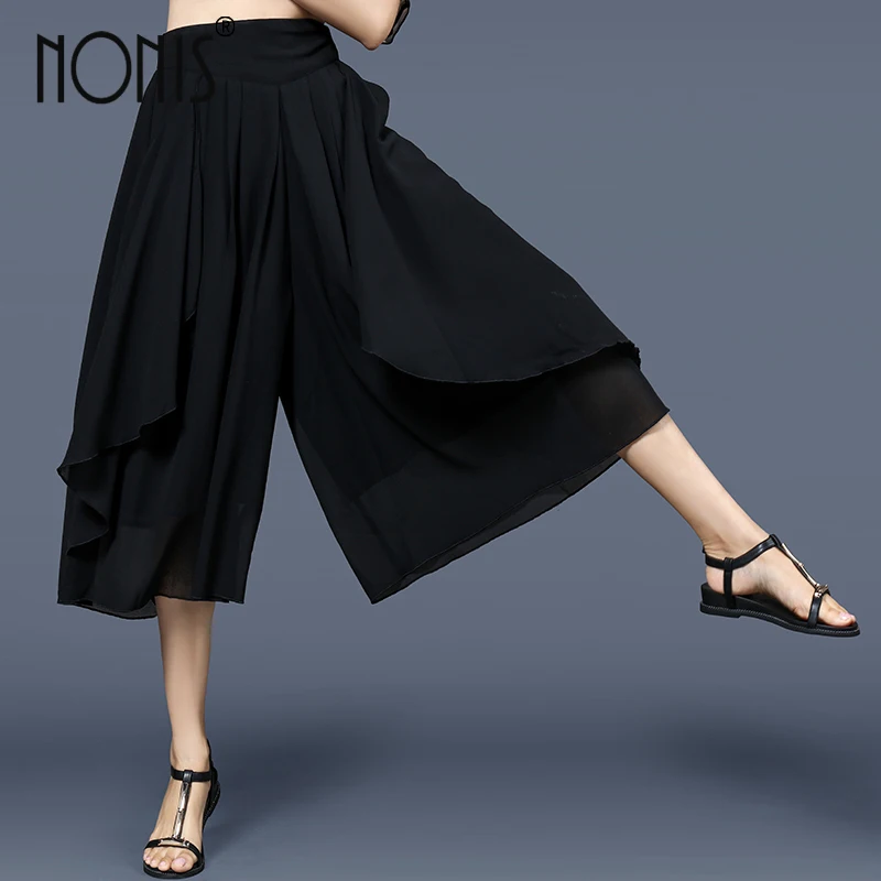 

Nonis Summer Loose Chiffon shorts For Women 2017 Wide Leg Shorts Skirts Femme Cool Trousers 2017 Blue Black Plus Size Pantalon