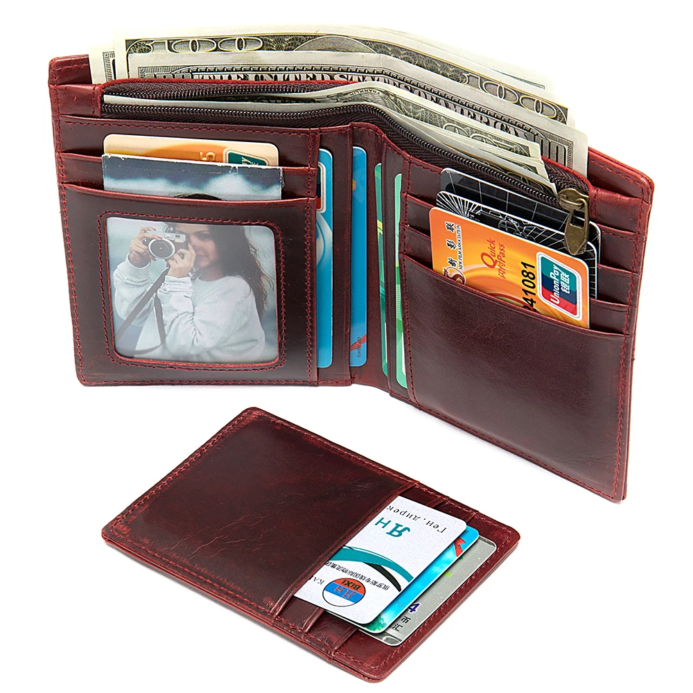 

High Quality 100% Genuine Leather Men Short Wallets Vintage Man Small Zipper Purses Guaranteed Male Leather Wallet Hot Selling