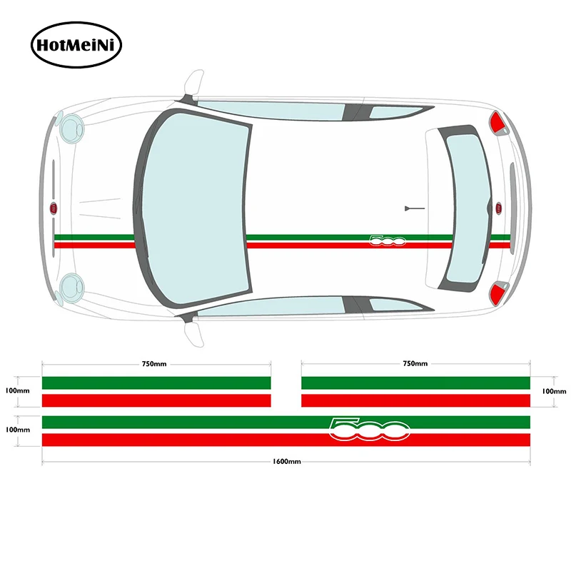 

HotMeiNi Car-styling Italian Flag Roof Stripe Set Car Decal Graphic Bonnet Boot Car Sticker for Fiat 500