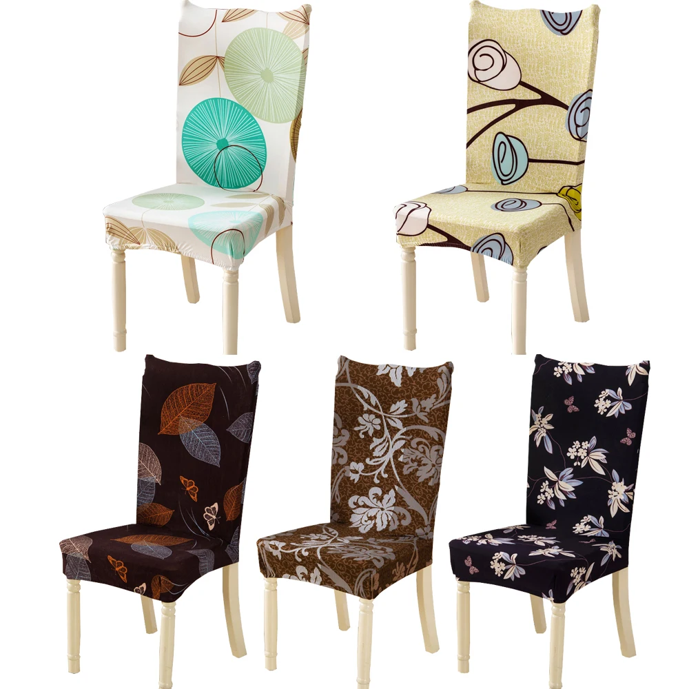 

1 Pc Spandex Elastic Mandala Plant Flower Pattern Simple Style Chair Covers Dustproof Stretch Modern Dining Party Seat Cover