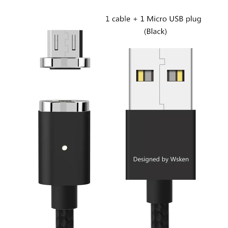 WSKEN X-Cable Mini 2 Магнитный зарядный кабель для Micro USB huawei Xiaomi samsung htc для iPhone 5 6 7 Plus SE - Цвет: For Android Black