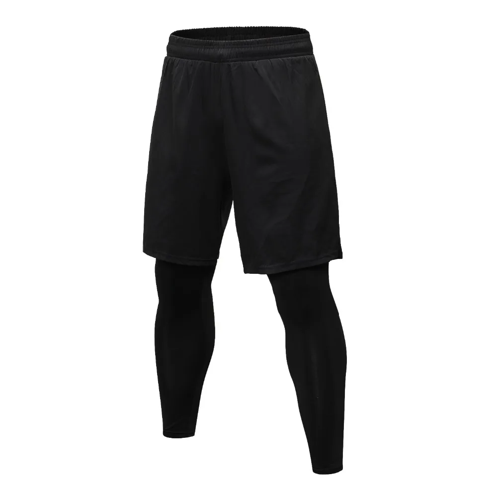 

2019 Men Fake Two Pieces Compression Quick Dry Elastic Waist Pants Skinny Drawstring Bodybuilding Jogger Tight Leggings Trousers