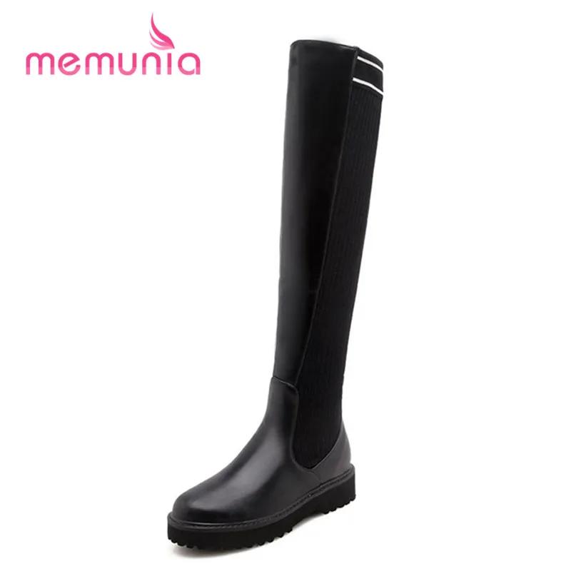 

MEMUNIA 2018 new arrive knee high boots comfortable flat with fashion boots round toe winter boots plus size 32-43
