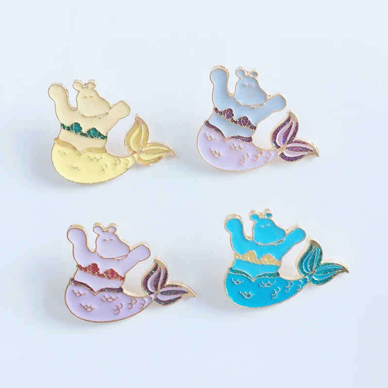 

Dancing Mermaid Metal Enamel Brooch Fashion Cute Hippo Mermaid Badge Pin Child Trendy Costume Hat Jewelry Accessories Gifts