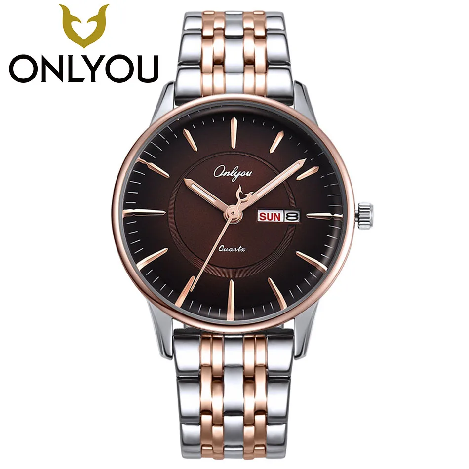 

ONLYOU Ladies Gift New Style Watch Mens Creative Design Retro Stainless Steel Band Calendar Quartz Fashion Clock Wristwatch