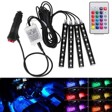 4Pcs 9 12 18LED Car Atmosphere font b Lamp b font Flexible Strips With Remote Control