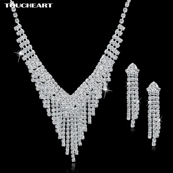 

TOUCHEART Wedding African Beads Jewelry Set Crystal Silver color Long Tassel Earings Statement Necklaces For Women Set150009