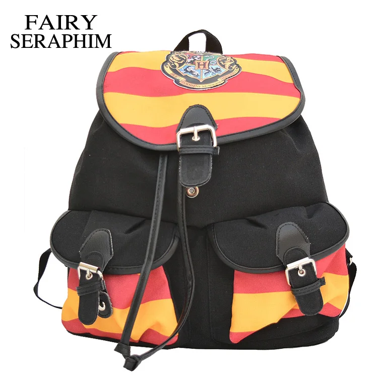 

FAIRY SERAPHIM Harry Potter Backpack Printing Stripped Canvas Cartoon flap cover pockets Children School bag Backpacks