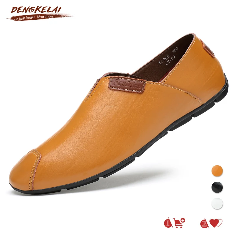 

DENGKELAI Luxury Brand Fashion Men Loafers, Genuine Leather Slip-on Shoes Lightweight Soft Comfortable Casual Male Shoes 2018