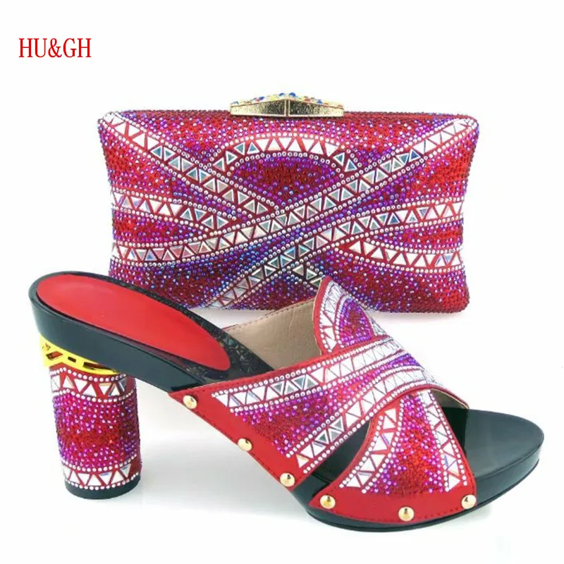 HU&GH New Matching Shoes and Bag Set Gold Color Italian Ladies Shoe and