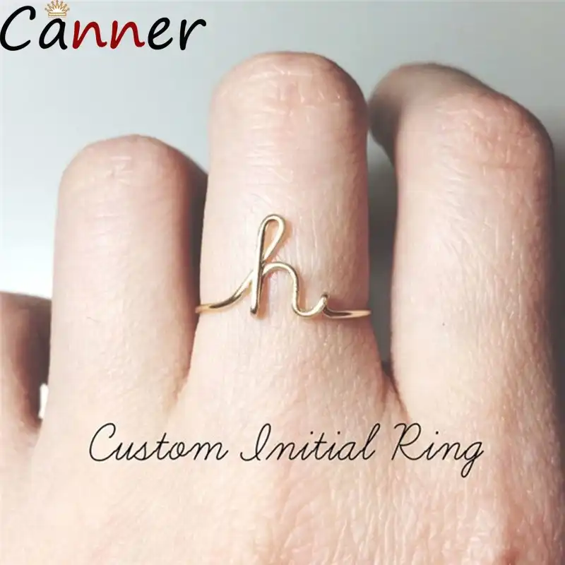 Автоклав золотые кольца с буквами Для женщин кольца с буквами алфавита A-Z 26 любимой Регулировка размера начальное название кольца с буквами...