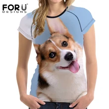 FORUDESIGNS/спортивные футболки для женщин, рубашки для йоги, милые корги, спортивный топ с принтом, женская спортивная одежда, быстросохнущие, обтягивающие футболки для фитнеса