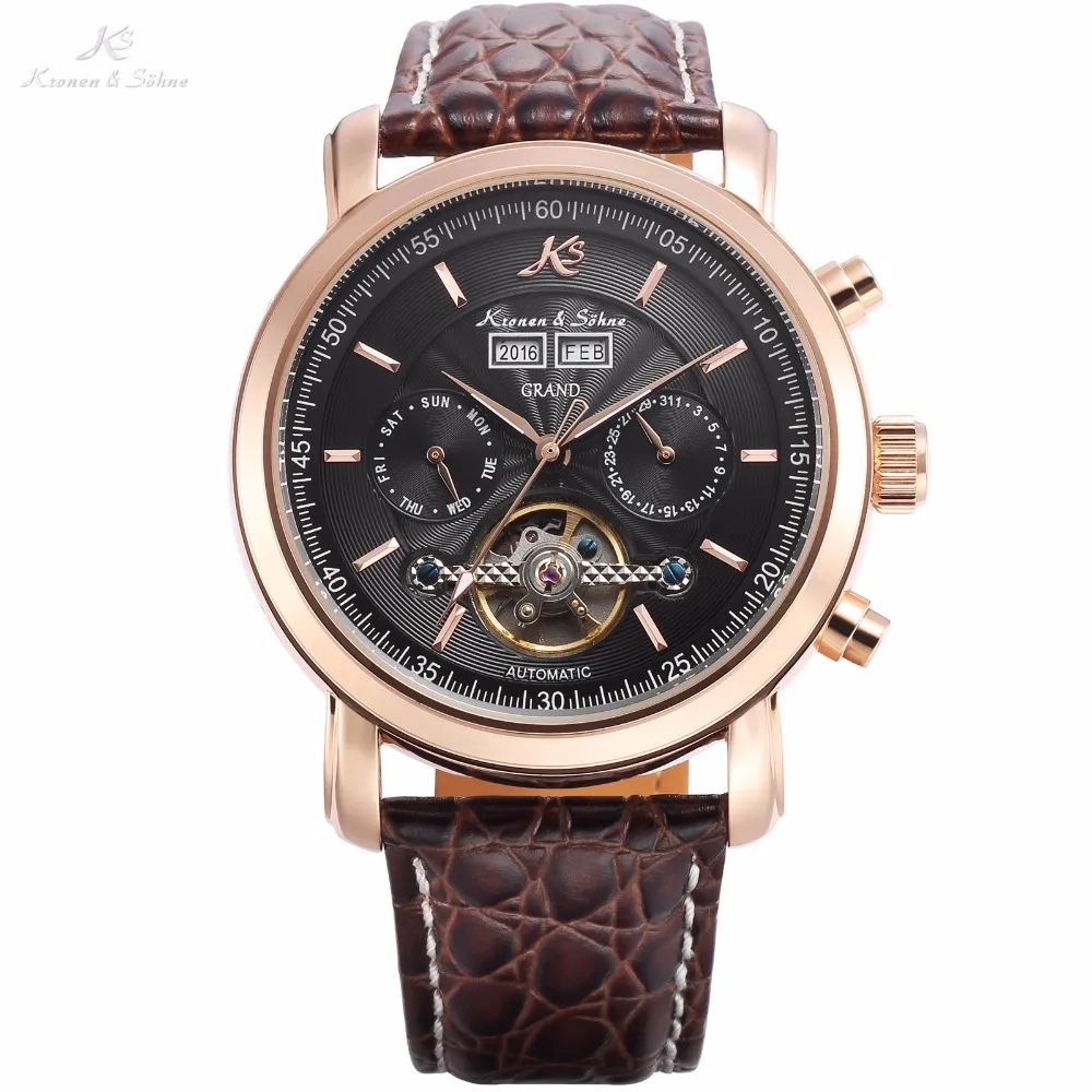 KS GRAND Series Automatic Mechanical Rose Gold Case Date Tourbillon