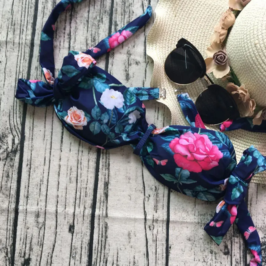 Цветной купальник бикини с рисунком, комплект с галстуком-бабочкой, пляжный праздничный модный бюстгальтер, бразильский купальник, треугольный топ без спины