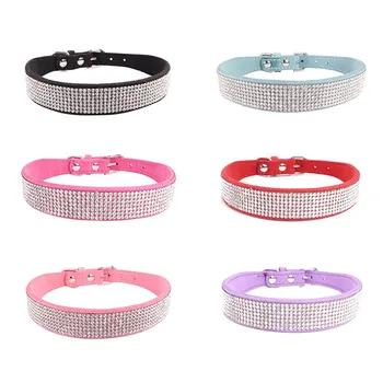 

Fashion Bling Diamante Rhinestone PU Leather Cat Dog Collars Pink for Small Medium Dogs Chihuahua Yorkie