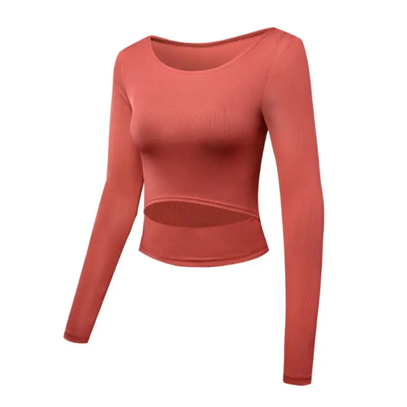 Women Gym Yoga Crop Tops Shirts Long Sleeve Workout Fitness Running Sport T-Shirts Training Sportswear