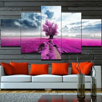 

5Pcs Combination Canvas Painting Lavender Flower Purple Pretty Scenery Home Decor Wall Art Backdrop Picture Living Room Supplies