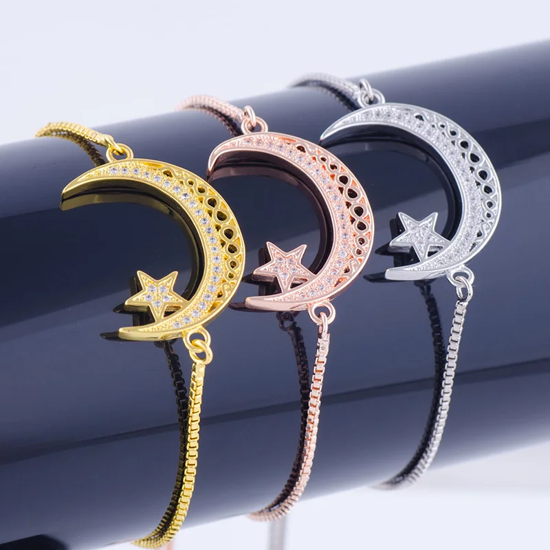 

Juya Muslim Bracelets Ramadan Kareem Mubarak Crescent Adjustable Chains Allah Bracelets For Eid al-Fitr Islam Gift Jewelry