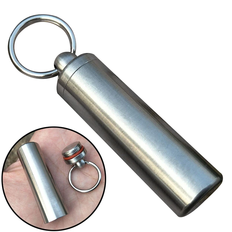 High Quality Waterproof Stainless Steel Pill Capsule Seal Bottle Container Keychain Portable Box