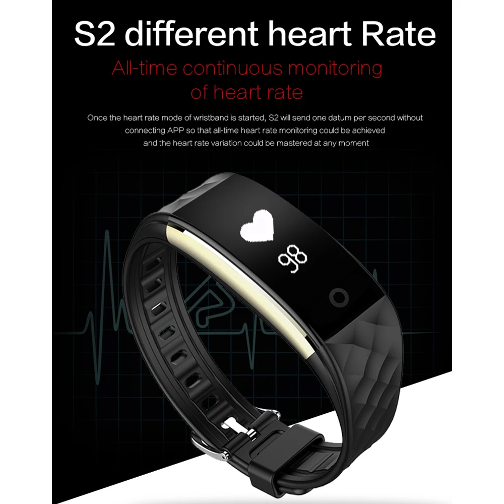 S2 умный Браслет IP67 Водонепроницаемый умный браслет с монитором сердечного ритма шагомер Bluetooth браслет с фитнес-трекером
