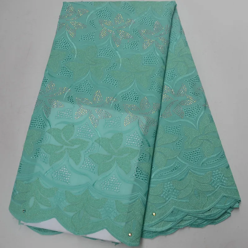 

(5yards/pc) high quality mint green African cotton lace Swiss voile lace fabric with embroidered and stones for dress CLP262
