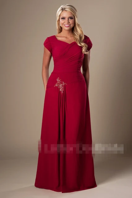 Special Price Dark Red Chiffon Modest Bridesmaid Dresses 2019 With Cap Sleeves Summer Temple Pleats Women Formal Wedding Party Dresses New Special Price Dark Red Chiffon Modest Bridesmaid Dresses 2019 With Cap Sleeves Summer Temple Pleats Women Formal Wedding Party Dresses New