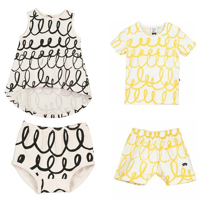 EnkeliBB/модная дизайнерская одежда для детей летняя одежда для мальчиков Футболка с принтом для детей, летние топы для малышей, штаны детские топы с волнистым принтом