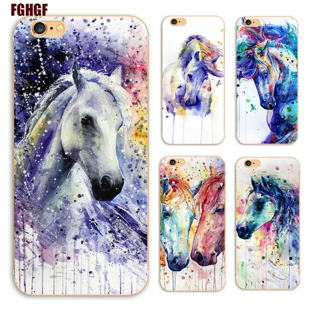 Watercolor horses Phone Hard Plastic Case Cover For Apple