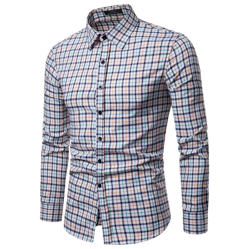 Drop Shipping Men Plaid Shirt Long Sleeve Shirts 2019 Fashion Casual Multi-Color Checkered Cotton Chemise Homme