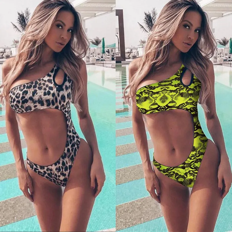 Leopard bikini One piece swimsuit Print bathing suits for women 2019 mujer Sexy brazilian bodysuit shoulder swimwear | Спорт и