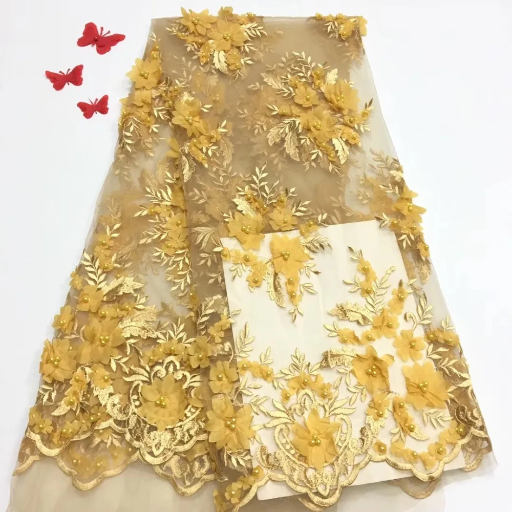 

New French 3D lace embroidery fabric, Nigerian lace fabric with delicate beads