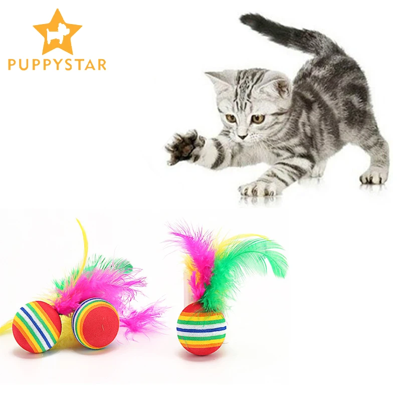 Buy 1PC Funny Balls Cat Toy Feather Striped Rainbow