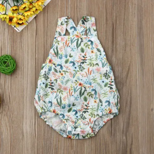 

Baby Girl Clothes Floral Sleeveless Romper Square Collar Backless Jumpsuit Fashion Cute Button Outfit 0-24M