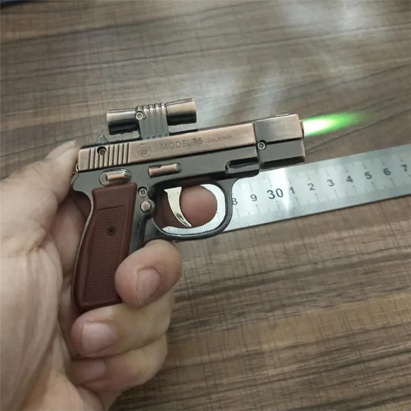 New style Cigarette Accessories Butane gas lighters Small gun shape with laser light novelty