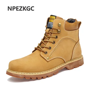 

Plus Size:38-48 Leather Boots Men Waterproof Cow Suede Leather Winter Boots Lace Up Ankle Snow Boots High Quality Shoes Men