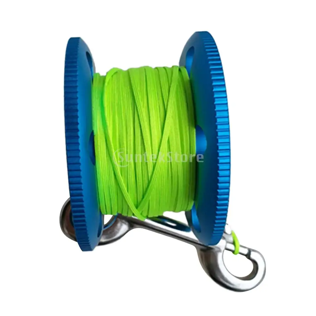 Scuba Diving Aluminium Finger Spool Reel 20/30/50M Line with Stainless Steel Snap Bolt Clip Black Blue Purple