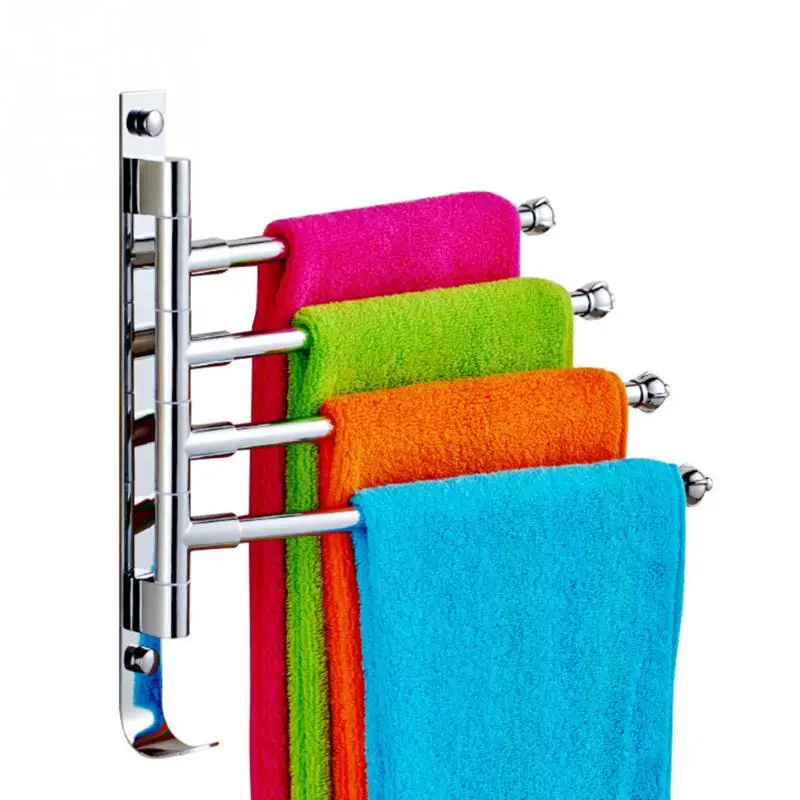 

Tower Hanger Holder Stainless Steel Bathroom 4 Swivel Towel Rail Hanger Wall Mounted Shelf Rotate Towel Hat Rack Handdoek Houder