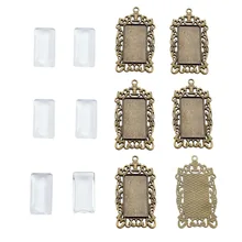 

6Set Pendant Cabochon Bezel Settings Cameo Base Blank Tray Bezels with Rectangle Glass Cabochons DIY Pendant Making