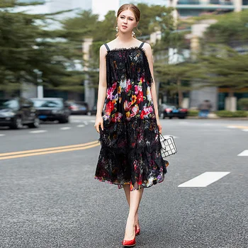

Long Dress High Quality 2019 Spring Summer New Women Fashion Party Boho Beach Sexy Vintage Elegant Chic Loose Lace Print Dresses