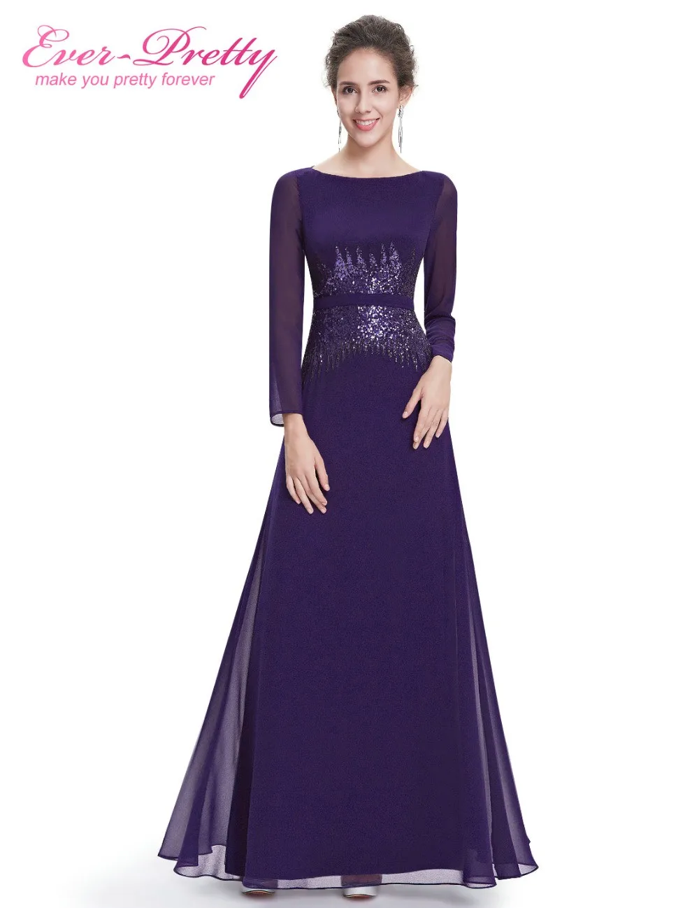 Party Dresses Ever Pretty HE08635NB Long Sleeve Navy Blue Sexy A Line Evening Dress Vestidos Longo