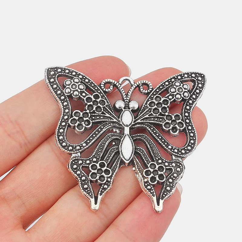 5pcs Antique Silver Hollow Butterfly Pendants Jewellery DIY Making
