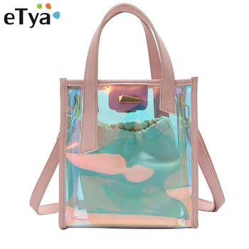 

eTya Fashion Crossbody Bag For Women Transparent PVC Tote Female Shoulder Bags Handbags Large capacity Storage Travel beach bag