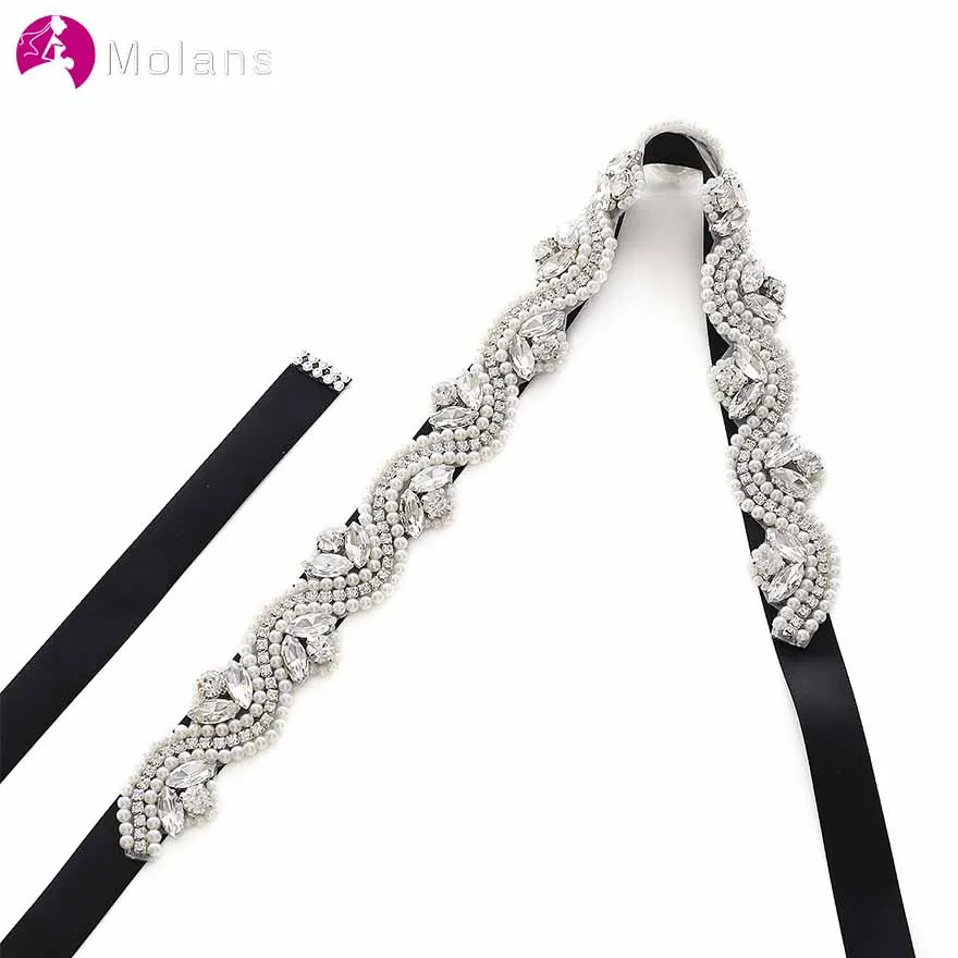 

MOLANS Handmade Inlaid Drill Pearl Bride Waistband for Wedding Dress Simple Solid Temperament Stain Hand-binding Sash Ornaments