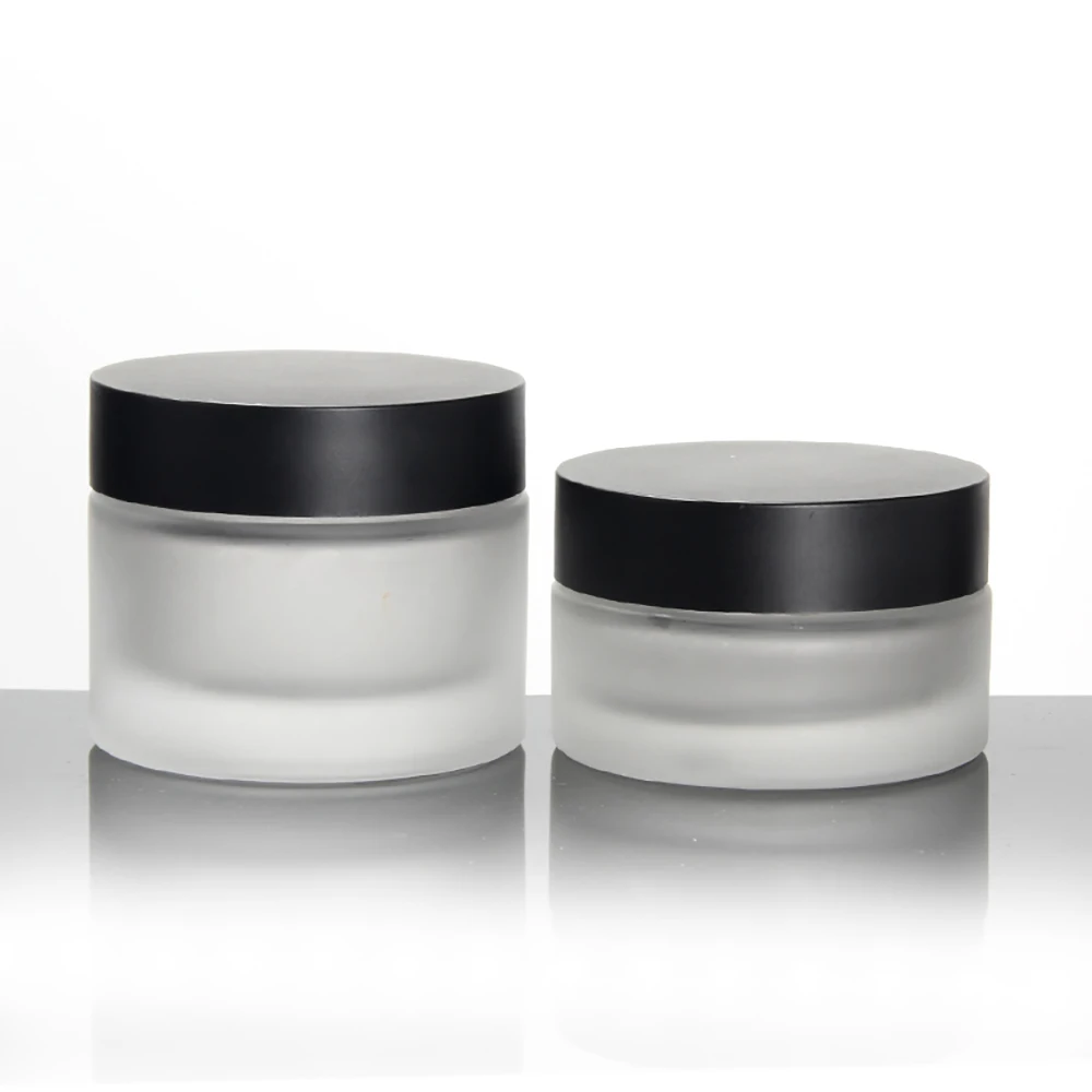 

New style glass jar 30ml frosted cream jar with matte black lid for facy cream