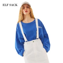 ELF SACK Solid Long Sleeve Oversize Tee Shirts Women Spring New Plus Size Basic Tees Female Harajuku Wide Sleeve T-Shirts