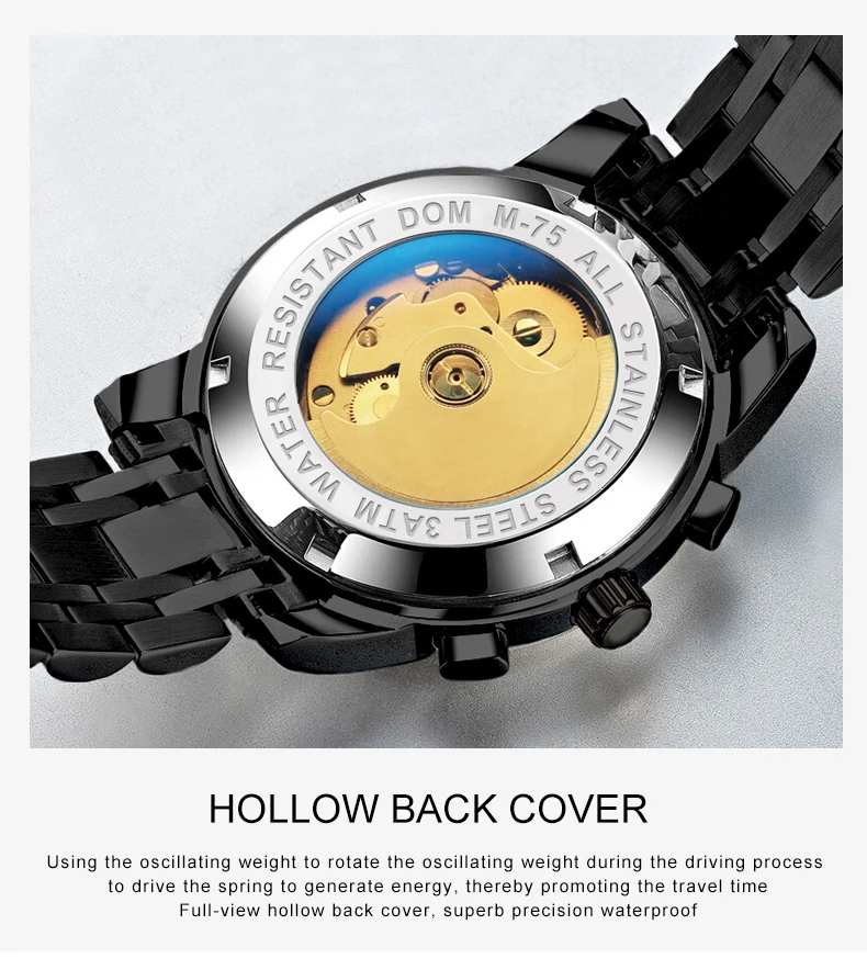 completo-aço relógio montre homme M-75BK-1MW