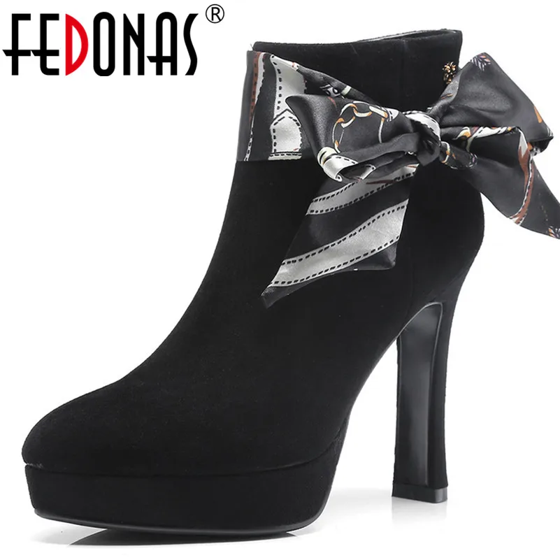 

FEDONAS Fashion Brand Women Ankle Boots Riband Bowtie Party Wedding Shoes Woman High Heels Platfroms Newest Basic Boots