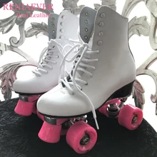 Reniaever двойные роликовые коньки, обувь для катания на коньках, высокие сапоги из натуральной кожи, подарок женские розовые колеса, фигурные коньки, белые